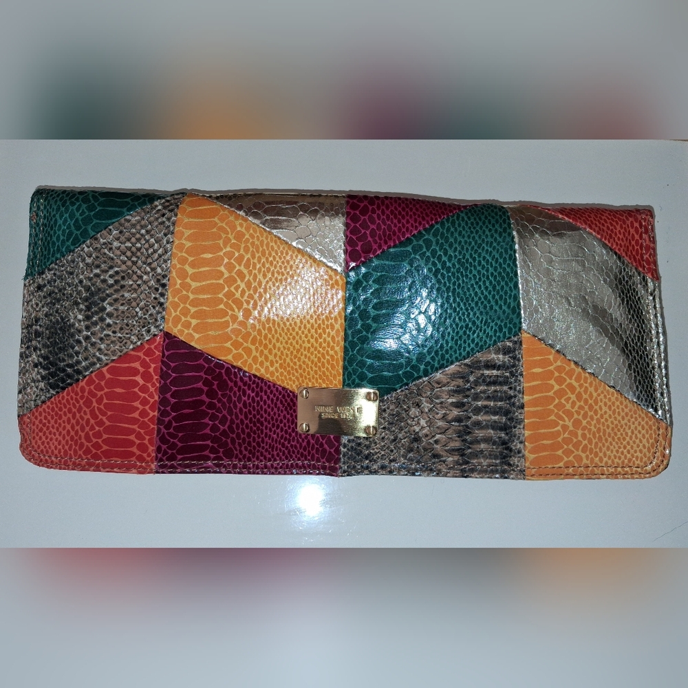 Nine West Y2K Snakeskin Large Foldover Clutch Bag w/ Handles - Fall & Autumn